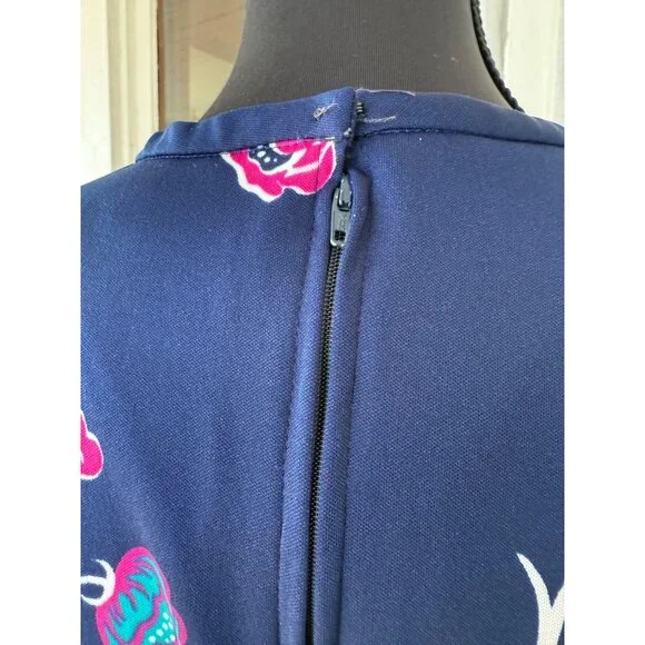 Vintage 70's MOD 2 Piece Dress Jacket Blue Pink Floral Size M Poly Knit - Picture 10 of 16